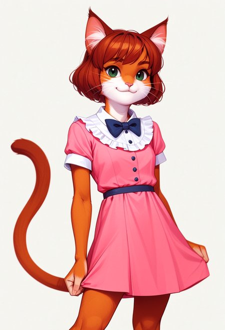 score_9, score_8_up, score_7_up, score_6_up, score_5_up, score_4_up, source_furry, sharp focus, high contrast, artistic
(pencil drawing)
BREAK
1girl, solo, looking at viewer, confident smile, short sleeves, small dress, closed mouth, standing, tail, hand up, bowtie, pink dress, furry, cat girl, furry female
BREAK
<lora:InkSplash:1>, Inksplash