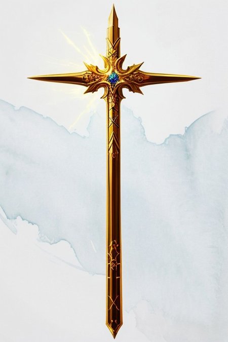 MagicItem_v1, fantasy, cross, cross-shaped scepter, masterpiece, high detailed, elegant, majestic, detailed, pretty, beauty, perfect, sleek, world morph, front facing position, perfect morph, divine, heavenly, excessive energy, holy