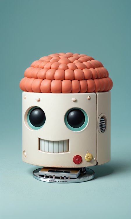 a cute human brain robot with , a brain can be seen through a holes, a pothole, a dent, a romantic light
 <lora:corroded:1> <lora:Straw_thread:1>