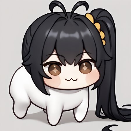 score_9_up, score_8_up, score_7_up, source_anime, doro, creature, :3, chibi, no humans, four legs, solid circle eyes, no pupils, white skin, <lora:Doro_X_PDXL_V1:1.0>, <lora:cecikr-ponyxl-beta2-08:0.8>, black hair, very long hair, brown eyes, side ponytail, sidetail, cecikr, hair ornament, antenna hair, star-shaped pupils, simple background, white background,