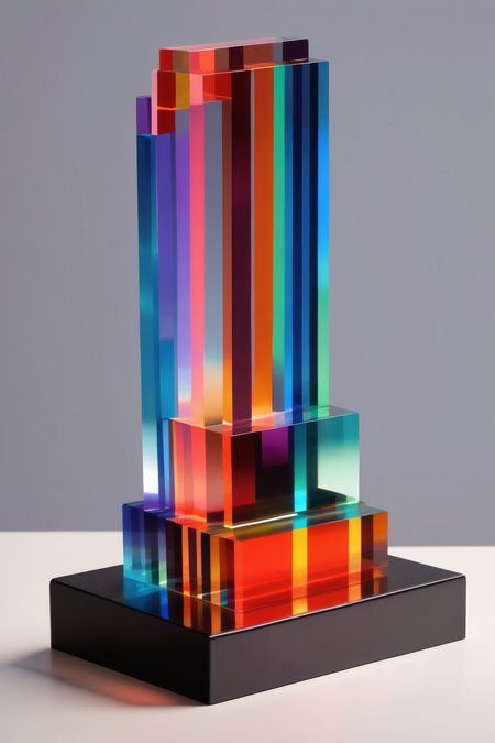 <lora:Felipe Pantone Style:1>Felipe Pantone Style - Felipe Pantone inspired Chromatic sculpture, colorful translucent plastics and glass. Moiree effect