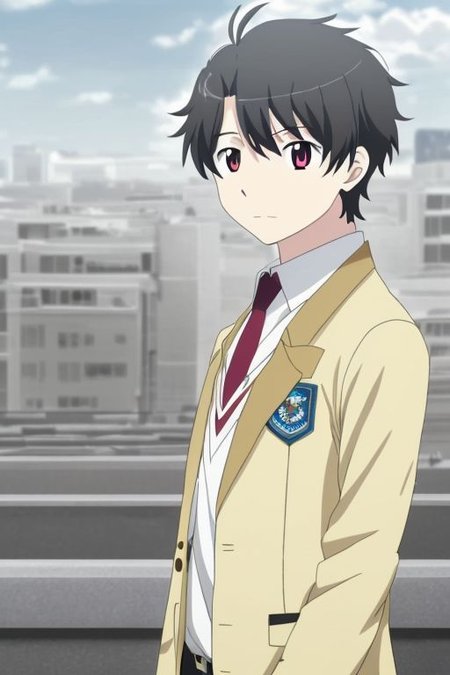 high resolution, solo, best quality, 1Boy, Inaho Kaizuka, Black Hair, school life, school uniform, OverallDetail