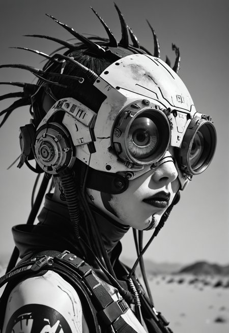 photo, japanese cyberpunk , desert punk,  extreme,  eyeball ,  dark, high exposure, angled, masterpiece, best quality, absurdres, b&w <lora:Low-key lighting Style:1> <lora:extremely_detailed:1> <lora:Cyberpunk _Anime_sdxl:0.5>