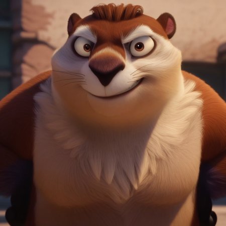 score_9, score_8_up, score_7_up, score_6_up, score_5_up, score_4_up, best quality, absurd, res, hazel eyes, movie accurate, perfect, no humans, animal focus, realistic, smirk, smug, 4K, groundhog, extreme detail, official screenshot, screencap, official, newest, 3D, 1boy, solo, male, brown fur, fat, black nose, broad shoulders, round ears, whiskers, cream fur, animal, furry, fluffy, looking at viewer, short legs, standing, hands on hips, black paws, black feet paws, no humans,