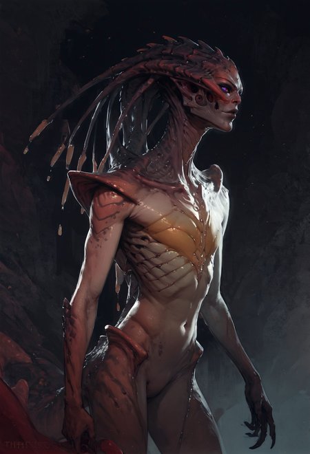 score_9, score_8_up, score_7_up,  alien creature, otherworldly, black scales, thin eyes, red theme, black background  <lora:pony/twilight_style:0.8> concept art, realistic <lora:pony/alien_concept_art:0.8> <lora:sdxl/sinfully_stylish_sdxl> <lora:pony/potat_alienfier:-0.8>