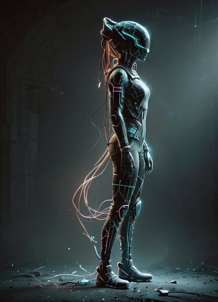 Ombre color scheme of neon orange, neon pink, neon blue, neon yellow, neon green, (style of Android Jones:1.1) (full body shot:1.1) <lora:dataviz_style_xl_v1:0.8> dataviz style, white tones, silhouette, Hyper-realistic hyperdimensional artificial humanoid being beautiful intricately detailed, with regularly textured bioluminescent skin, ornate, hyper futuristic artstation, bokeh, creature  <lora:Abandoned_SDXL:0.8> ais-abandz  <lora:The_Dark_Side_Of_The_FutureXL:0.44> , subsurface scattering, Photorealistic, Hyperrealistic, analog style, realistic, film photography, soft lighting, heavy shadow