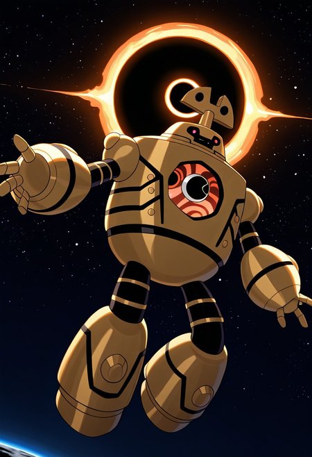 masterpiece, best quality, amazing quality, very aesthetic, absurdres, newest, 
 clockwork, robot, solo, no humans, 
in space, floating, spreading arms, black hole, biggest black hole, event horizon, floating in space, falling in space, ,