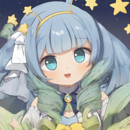 jelly hoshiumi, 1girl, (2D anime, art by studio ghibli:1.5), solo, blush, smile, blue eyes, very long hair, blue hair, small breasts, drill hair, blunt bangs, green hair, star (symbol), gradient hair, short antennae with stars on the ends, yellow bow, star hair ornament, yellow hairband, hair ornament BREAK
cute <lora:Jelly_Hoshiumi_XL:1>