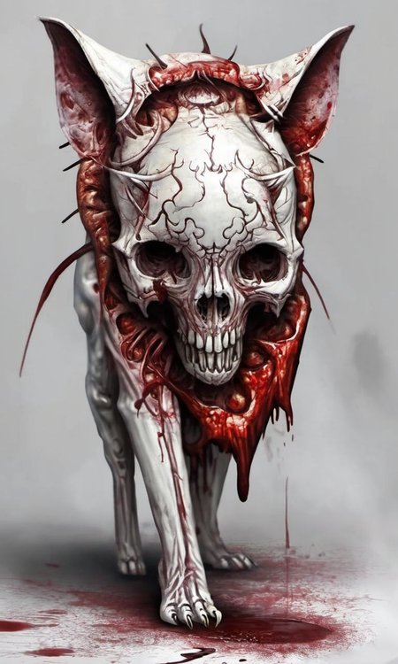 cat skull,full body,blood, monsterdesign <lora:Monsterdesign_v1:1>