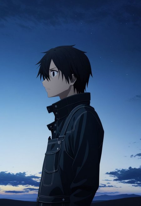 high resolution, professional photography, best quality, 1Boy, Kirigaya Kazuto, Black Hair, Black Eyes, overalldetail, existential longing, ultimate sky