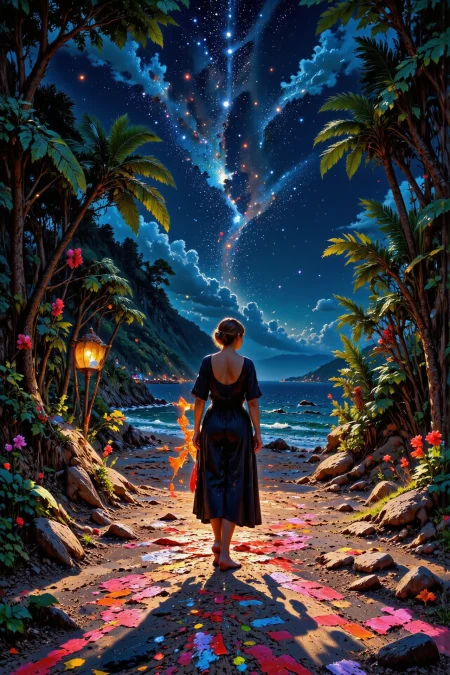 (sidewalk),  beautiful Cayman Islander fantasy landscape,  bright luminous starry night, woman, intricate, very detailed, sharp, colorful, <lora:Hand v2:1> <lora:Anti-Blur:1> <lora:Insane Detail Slider:0.5>   <lora:Flux.1_Turbo_Detailer:0.6> <lora:flux-photo-transparent_Alpha_1.0:0.8> <lora:flux.1_lora_flyway_Epic-detail_v2:0.6> <lora:Painterly01b_CE_FLUX_AIT:0.8> pntrlyCE_style, <lora:VividlySurreal:0.8>  <lora:FluxMythP0rtr4itStyle:0.8> mythp0rt