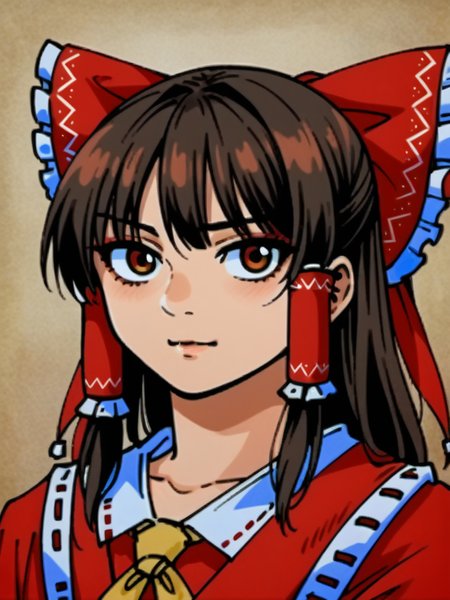 <lora:Ryoko_Kui_Portaits-PonyXL-1024px:0.9>,1girl,solo,portrait,Hakurei Reimu