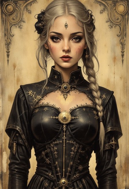 Blonde pigtails 
Black gothic dress 
Dream girl 
Fantasy beautiful wild girl 
bo-golden