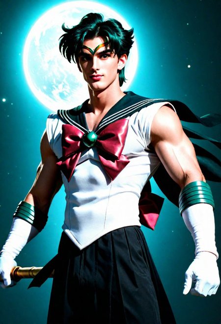League of Legends, 1male, male focus, riot style, digital art, concept art, realistic, fantasy, 4k, best quality, masterpiece, extremely detailed, very detailed face, very detailed eyes, dynamic angle, seen from above, perspective shot, dynamic pose, fighting pose, 3D, vintage sci fi poster of a lean male, MAN, MALE, tall, gorgeous, male model, stunning, dark green hair, straight hair, man bun, combed hair, round face, huge plumped lips, big lips, blushed, videogame eyes, man only, shy, beautiful, romantic, calmed, wearing a sailor pluto uniform, sailor senshi uniform, burgundy bow, black skirt, holding a long scepter, flying in space, surrounded by smoke, (cinematic light, volumetric), Cinematic Shot