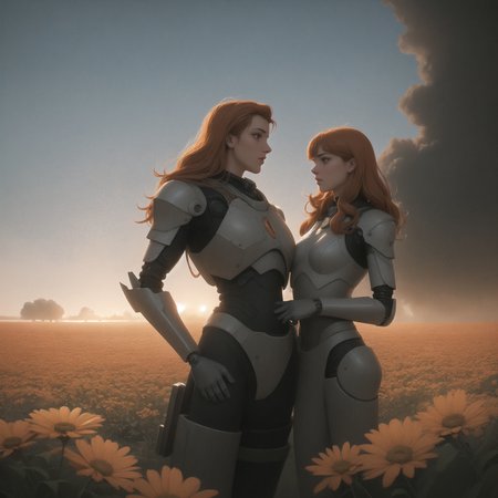 1girl, pretty Redshift render, stylized, 3/4 view profile of a Shadowy Haunted ("The Gulf War":1.3) , simple Kodak Ektar background, crowded flower field with Yew, Foggy conditions, FOV 90 degrees, sculpture art, <lora:biomanic:.8>cyborg, (romanticism art by Jean-Baptiste Carpeaux:0.7) , (Tom Bagshaw:1.1) , Dynamic, Energetic, Cubo-futurism, split lighting, Circular polarizer, Colorless, intricate, dark orange mist, award winning, artstation.  <lora:sdxl_lightning_4step_lora:1> <lora:Simon Stalenhag:.8> Simon Stålenhag Style