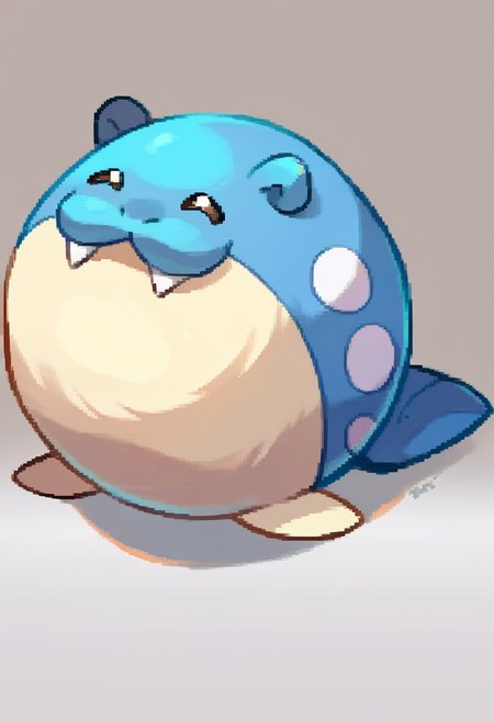 score_9, score_8_up, score_7_up, source_anime, BREAK, solo, <lora:Dengeki_Bunko-pdxl_Fp:1>, simple background, <lora:Spheal-pdxl_Fp:1>, sphealpk, pokemon \(creature\), fang, happy,
