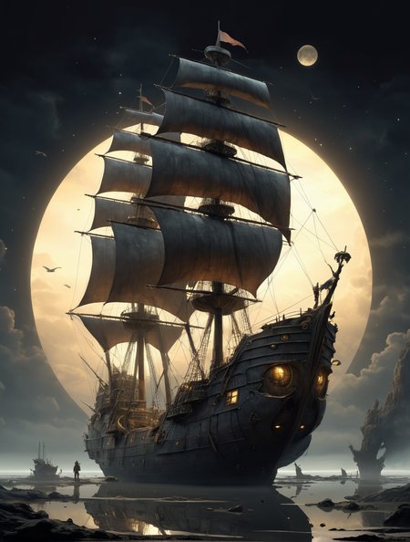 Abstractionism , You're the ship, I'm the captain Where should the journey go? hazy, dusty, mystical,  gloomy,  dusty, dramatic light,  34K uhd, masterpiece, high detail, 8k, intricate, detailed, high resolution, high res, high quality, <lora:add-detail-xl:1.8>, highly detailed, Extremely high-resolution details, fine texture, (darkness:2.0),