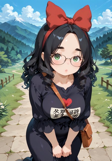 IllusP0s, PonyScores7, source_anime, ah1, IllustriousQual, interesting, exciting, spectacular, wonderful, 
BREAK <lora:xl_more_art-full_v1:0.2>, <lora:aesthetic_anime_v1s:0.2>, <lora:EpicF4nta5yXL:0.2>, <lora:detailxl:0.2>, detailxl, <lora:Fant5yP0ny:0.2>, amazing quality, best aesthetic, absurdres, illustration, Volumetric_Lighting, ultra-detailed, very aesthetic, intricate details, best_quality, <lora:Anime_Aesthetic_Wallpaper_StyleIllustriousXL:0.4>, aniwall,
BREAK ((stretching)),
BREAK Stable_Yogis_PDXL_Positives, AS-Adult, <lora:Complicated fantasy portrait - XL Pony V2.0:0.2>, bad-hands-5, <lora:HDA_Detailer:0.3>, <lora:natsumi_style:0.5>, <lora:by_usakun-pony:0.4>, by usakun, <lora:Akina_Bbw_Style_-_PonyXL:0.2>, AkinBw, ((nerd Chic fashion style, which embraces geek culture, features graphic tees, oversized glasses, and quirky accessories, celebrating individuality and a love for all things nerdy)),
BREAK 1girl, mature female, (curvy), round-chin, caucasian, <lora:ETO_OC_Illustrius:0.5>, eto_oc, skindentation, (plump), thick thighs, wide hips, busty, voluptuous, <lora:venus body PonyXL:0.3>, <lora:shinyskin2:0.2>, glistening skin, HDA_FatGirlXL, round ass, large breasts,
BREAK ((<lora:witch-kiki-cosplay-ponyxl-lora-nochekaiser:0.8>, witch kiki cosplay, kiki (majo no takkyuubin) (cosplay), bag, black dress, bow, bow hairband, cosplay dress, hairband, long dress, red bow, red hairband, shoulder bag, sleeves past elbows)),
BREAK (curly hair), long hair, (black hair:1.4), (parted hair:1.7), messy hair, kinky curls, <lora:hairdetailpxl:0.2>, hairdetailpxl,
BREAK (half green and brown eyes), (colorful eyes), (multicolored eyes), (downturned eyes:1.4), <lora:expressive eyes:0.2>, expressive eyes, <lora:eyedetailpxl:0.2>, eyedetailpxl, <lora:Eyes_High_Definition:0.2>, EyesHD, (round face:1.2), (thick eyebrows:1.3), (plump face), <lora:Round_face:0.2>, lips, 
BREAK ((heart-warming expression)), <lora:Expressive_H:0.2>, Expressiveh, <lora:Emotional_Anime_Expressions_PonyXL_Concept:0.2>, emotional, <lora:Best_Facial_Expression_LoRA_PONY:0.2>, looking at viewer, <lora:Detailed expressive EXEV style -XL Pony V1.0:0.2>, FaceDetail, <lora:Best_Facial_Expression_Helper_XTREME_ILLU:0.4>, kaogei,
BREAK (((a rugged mountain peak with jagged rocks, icy winds, treacherous paths))), <lora:Background Detailer - SDXL:0.8>, 4k, 8k, Ultra HD, Masterpiece, Best quality, Detailed background, <lora:Add_more_details_V2_XLpony:0.4>, full_details, <lora:background-type1:0.4>,