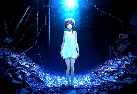masterpiece, best quality, amazing quality, very aesthetic, absurdres,  newest,
1girl, iwakura lain,  solo, standing,  thigh_gap,  white camisole , dark_background, cable, looking_at_viewer ,pile , spaghetti_strap , utility_pole, wide_shot,
yoneyama mai,quasarcake:0.7, rolua, negative space, cinematic shot, very awa,codeandigital,c0dean0igital,cyberw0rlds, science fiction,matrix, code, digital,computer,
<lora:cfg_scale_boost:0.7>, <lora:illustrious_noobai_epsilon_pred_11_very_aesthetic_v1:0.6>, <lora:illustrious_noobai_epsilon_pred_1_masterpieces_v1:0.6>, <lora:illustrious_noobai_epsilon_pred_1_best_quality_v1:0.6>, <lora:Lain_PonyXLv3:0.7>, <lora:Code__Digital_World_Morph_v2_PONY_XL_by_UOC:0.7>