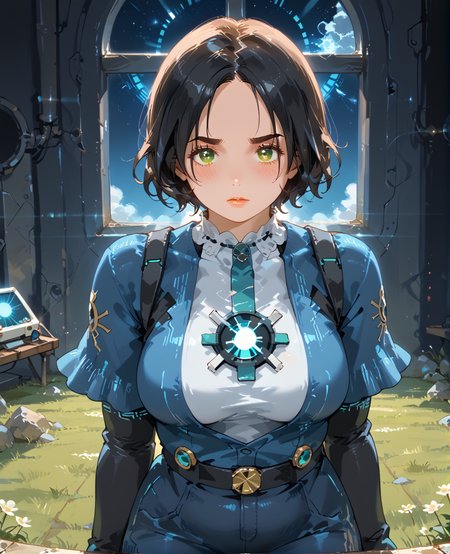 IllusP0s, PonyScores7, source_anime, ah1, IllustriousQual, interesting, exciting, spectacular, wonderful, <lora:natsumi_style:0.5>, <lora:by_usakun-pony:0.4>, by usakun, <lora:Akina_Bbw_Style_-_PonyXL:0.2>, AkinBw,
BREAK (rockabilly fashion style, influenced by 1950s rock and roll culture, features retro dresses, high-waisted jeans, and vintage hairstyles, conveying a fun and nostalgic aesthetic),
BREAK 1girl, mature female, (round face:1.2), (thick eyebrows:1.3), (curvy), round-chin, caucasian, (plump face), <lora:Round_face:0.2>, <lora:ETO_OC_Illustrius:0.5>, eto_oc, skindentation, (plump), thick thighs, wide hips, busty, voluptuous, lips, <lora:venus body PonyXL:0.3>, <lora:shinyskin2:0.2>, glistening skin,
BREAK  (curly hair), long hair, (black hair:1.4), (parted hair:1.7), messy hair, kinky curls, <lora:hairdetailpxl:0.2>, hairdetailpxl,
BREAK (half green and brown eyes), (colorful eyes), (multicolored eyes), (downturned eyes:1.4), <lora:expressive eyes:0.2>, expressive eyes, <lora:eyedetailpxl:0.2>, eyedetailpxl, <lora:Eyes_High_Definition:0.2>, EyesHD,
BREAK ((embarrassed, humiliation)), <lora:Expressive_H:0.2>, Expressiveh, <lora:Emotional_Anime_Expressions_PonyXL_Concept:0.2>, emotional, <lora:Best_Facial_Expression_LoRA_PONY:0.2>, looking at viewer, <lora:Detailed expressive EXEV style -XL Pony V1.0:0.2>, FaceDetail,
BREAK ((Against the backdrop of a war-torn city, a woman steps forward, her bravery a stark contrast to the surrounding devastation, her courage sparks hope, creating a ripple effect amongst her fellow men, The atmosphere is heavy with sorrow, yet lightened by her spirit)),
BREAK (cortana blue Wrap Dress Top & Maxi Skirt,One piece wraps around body, maxi skirt trails behind, versatile for various occasions),
BREAK (((A futuristic command chair surrounded by glowing control panels, with a large panoramic window showing the starry void beyond, illuminated by soft lights))),
BREAK <lora:xl_more_art-full_v1:0.2>, <lora:aesthetic_anime_v1s:0.2>, <lora:EpicF4nta5yXL:0.2>, <lora:detailxl:0.2>, detailxl, <lora:Fant5yP0ny:0.2>, best quality, amazing quality, best aesthetic, absurdres, illustration, Volumetric_Lighting, ultra-detailed, very aesthetic, intricate details, 8k, masterpiece, best_quality
BREAK Stable_Yogis_PDXL_Positives, AS-Adult, <lora:Complicated fantasy portrait - XL Pony V2.0:0.2>, bad-hands-5, <lora:HDA_Detailer:0.3>, HDA_FatGirlXL,