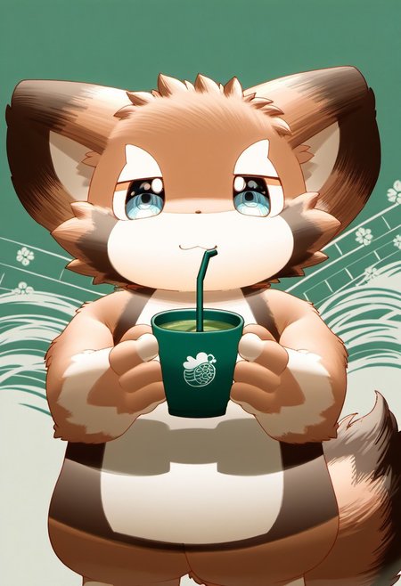 score_9, score_8_up, score_7_up, feresuto (furry), chapimin10, 1boy, furry, cute, kemono, solo, looking at viewer, detailed background, japanese traditional house on background, holding a cup of green tea, zgq, fkg, ((((sdgs))))